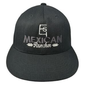 210 Fitted Baseball Cap Black 7 1/4 Mexican Rancher Logo Flat Brim Wool Hat